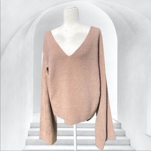 Ecru Lab Beige Tan Ribbed V-Neck Sweater